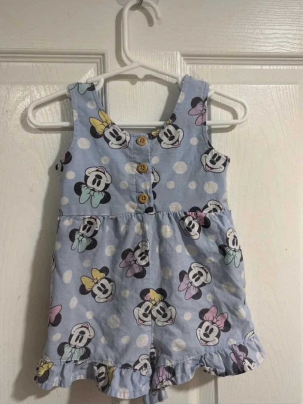 Disney Light Blue Minnie Mouse Polka Dot One-Piece Romper